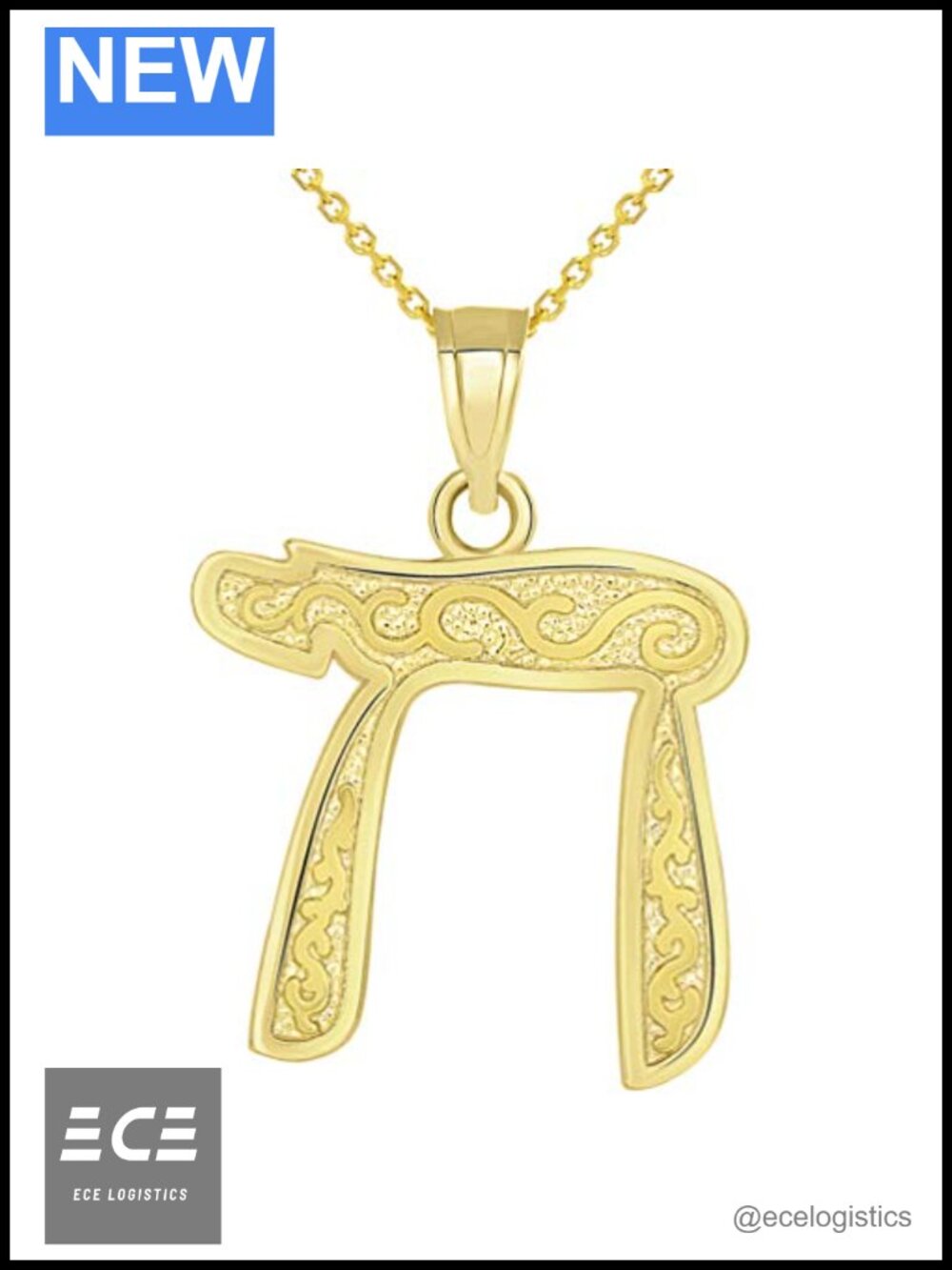 14k Solid Yellow Gold Chai Symbol Pendant Necklace 22in Rolo Chain